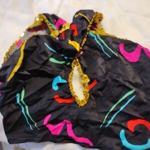 Colorful Patterned Scarf with Gold Trim